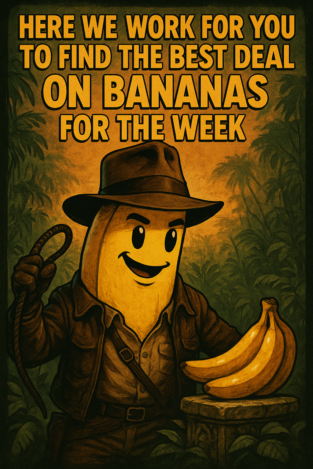 Indiana Jones on an adventurous quest to find the best banana deals